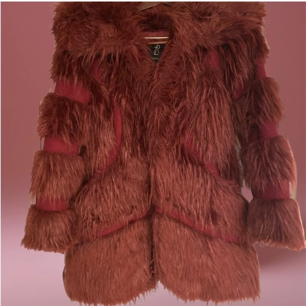 Rachel Zoe upscale wine colored faux fur jacket, 3/4 length 🍷 - Picture 12 of 15